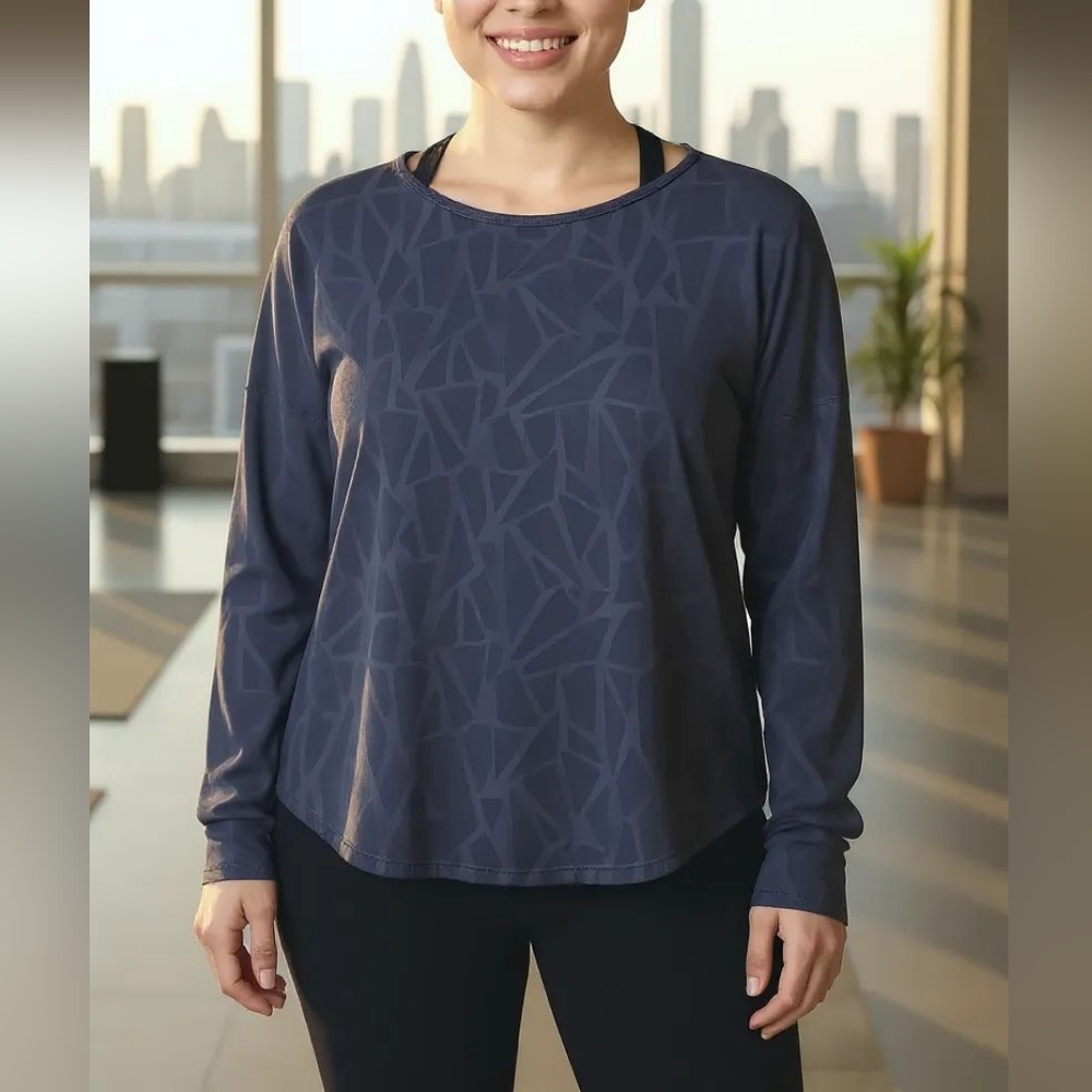Blue Grey Geometric Athletic Long Sleeve Top